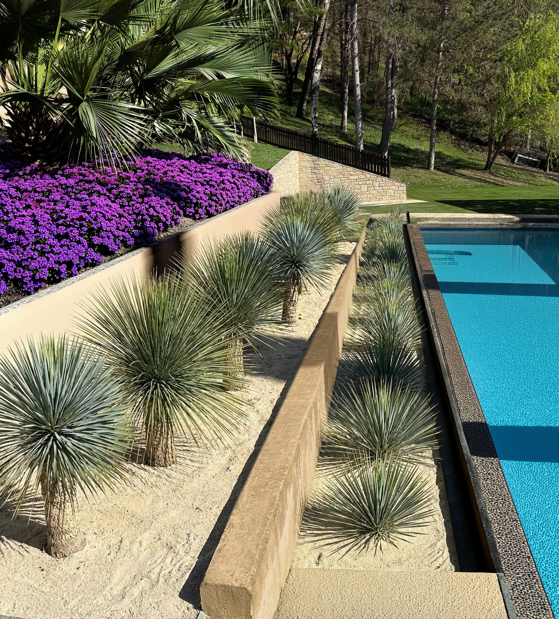 Render dell'area piscina finita